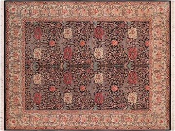 handmade Traditional Hashmi Black Beige Hand Knotted RECTANGLE 100% WOOL area rug 8x10